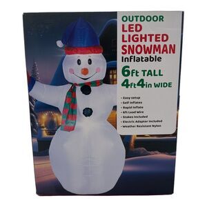 6 FT Christmas Inflatable Snowman with Blue Santa Hat LED Lighted NEW‎
